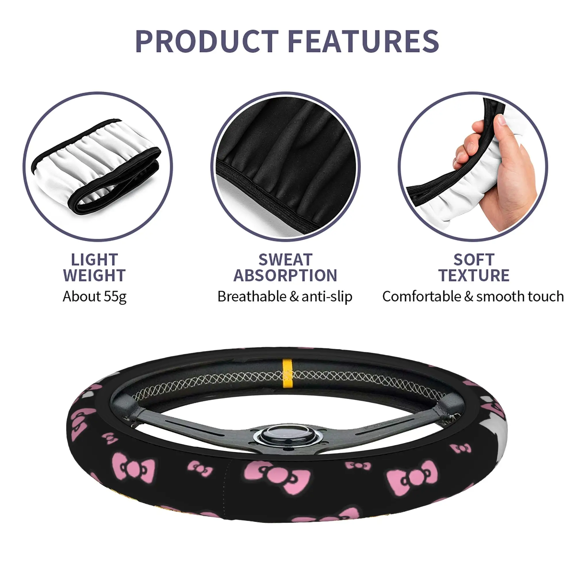 Hello Kitty Steering Wheel Cover: Universal 38cm Protector Hello Kitty Steering Wheel Cover: Universal 38cm Protector