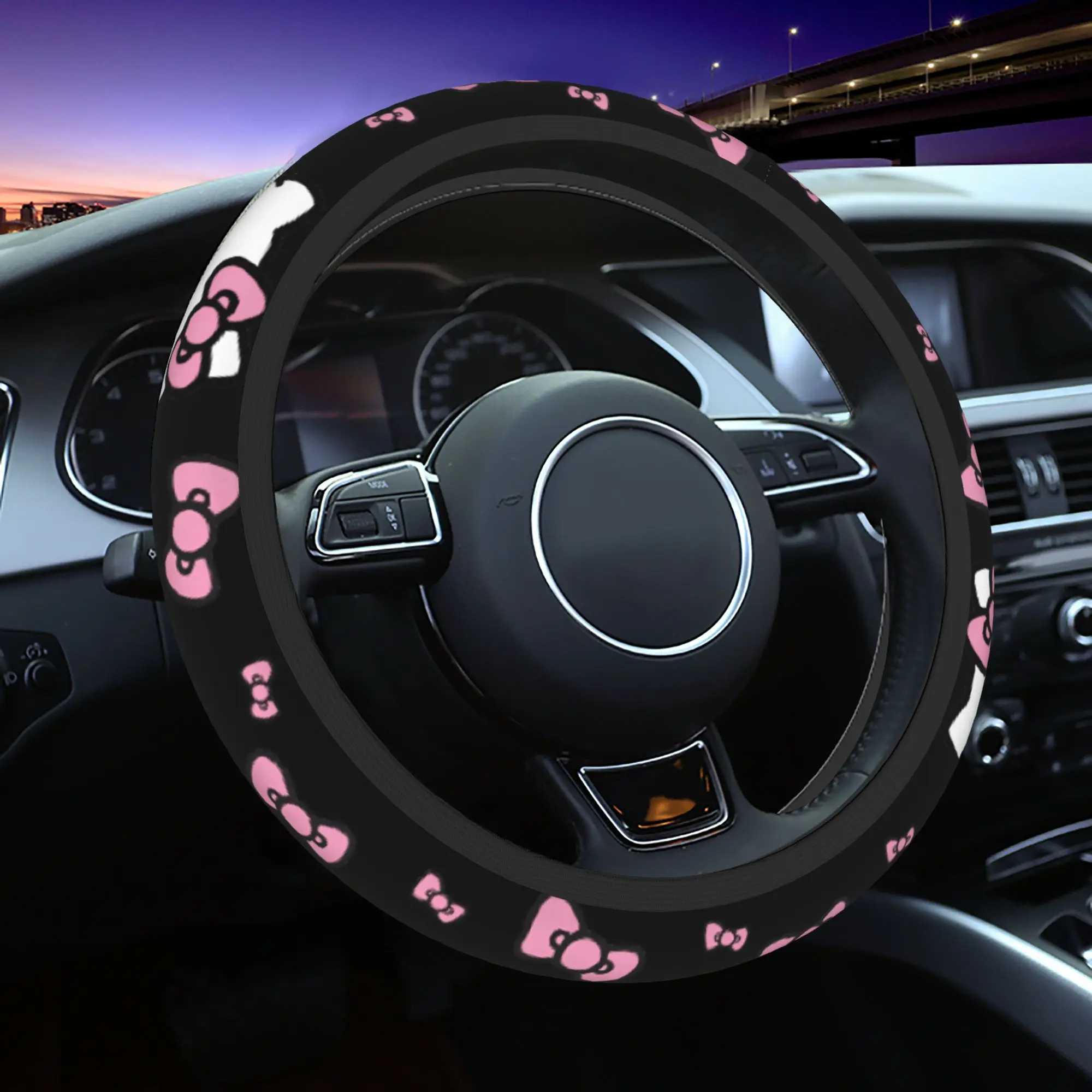 Universal 15” Hello Kitty Car Steering Wheel Cover: Soft Grip Universal 15'' Hello Kitty Car Steering Wheel Cover: Soft Grip