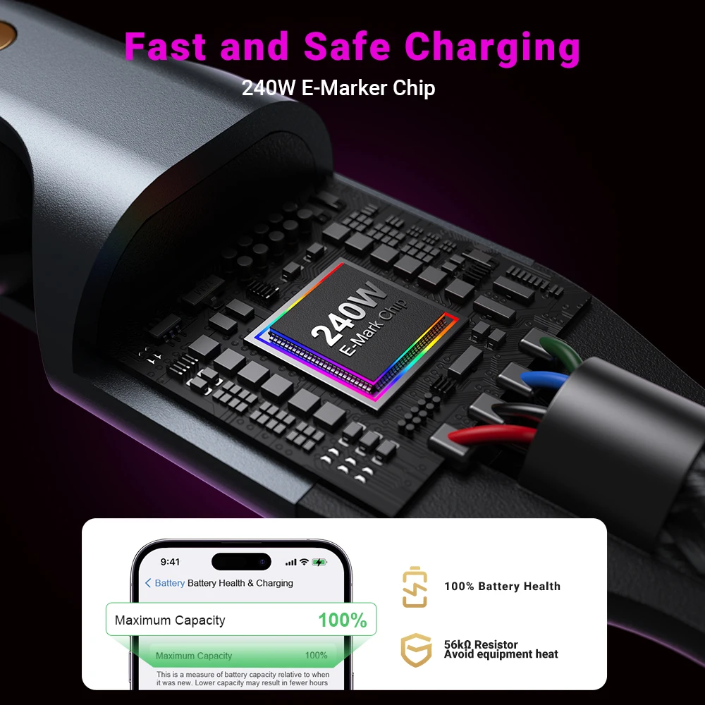 Cable Charger iPhone: 240W Magnetic Fast Charging and USB-C