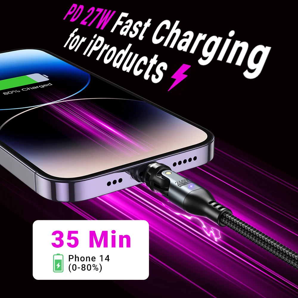 Cable Charger iPhone: 240W Magnetic Fast Charging and USB-C