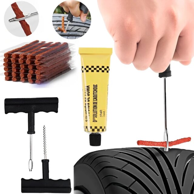 Tire Patch Kit Tubeless Rubber Strings Glue Puncture Tool