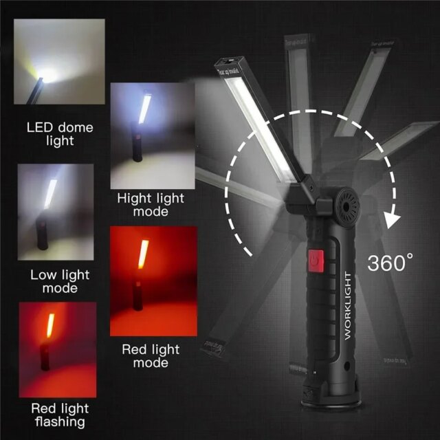 LED Work Light COB USB Rechargeable Built in Battery Lamp