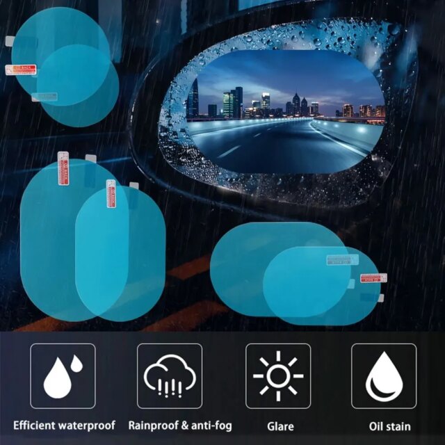 Car Anti Fog Rear Mirror Sticker 2 Pcs Rainproof Clear Film