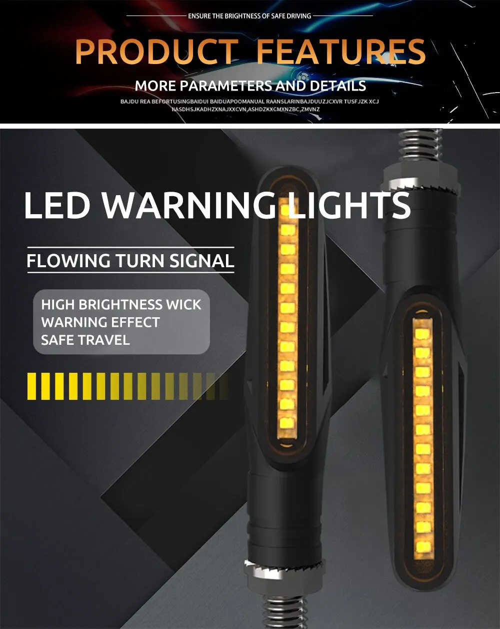 Red blue and yellow LED pods on LED motorcycle lights for flasher function