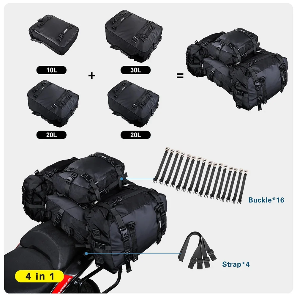 Flexible capacity motorcycle bag for tools and gear storage