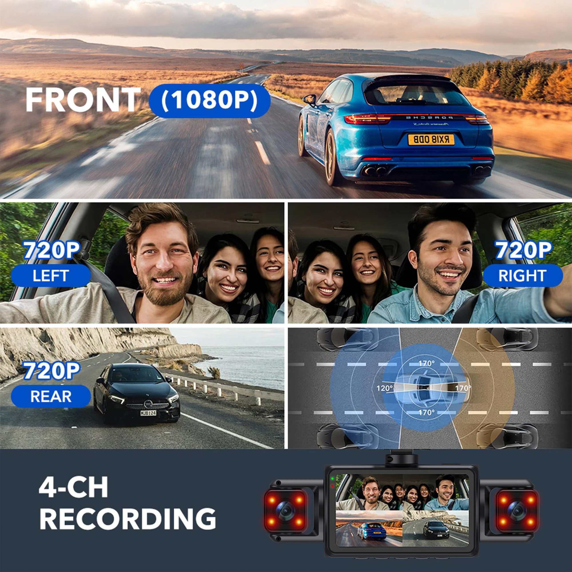 Best sellers automotive accessories including a four-channel vehicle dash cam