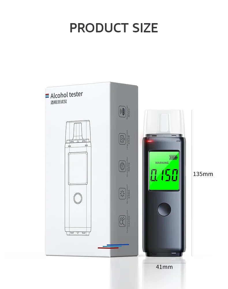 Portable USB rechargeable alcohol tester device for car and home use