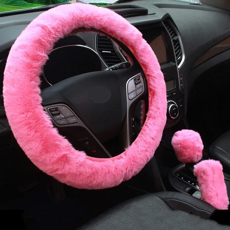 Pink Steering Wheel Cover faux fur plush set