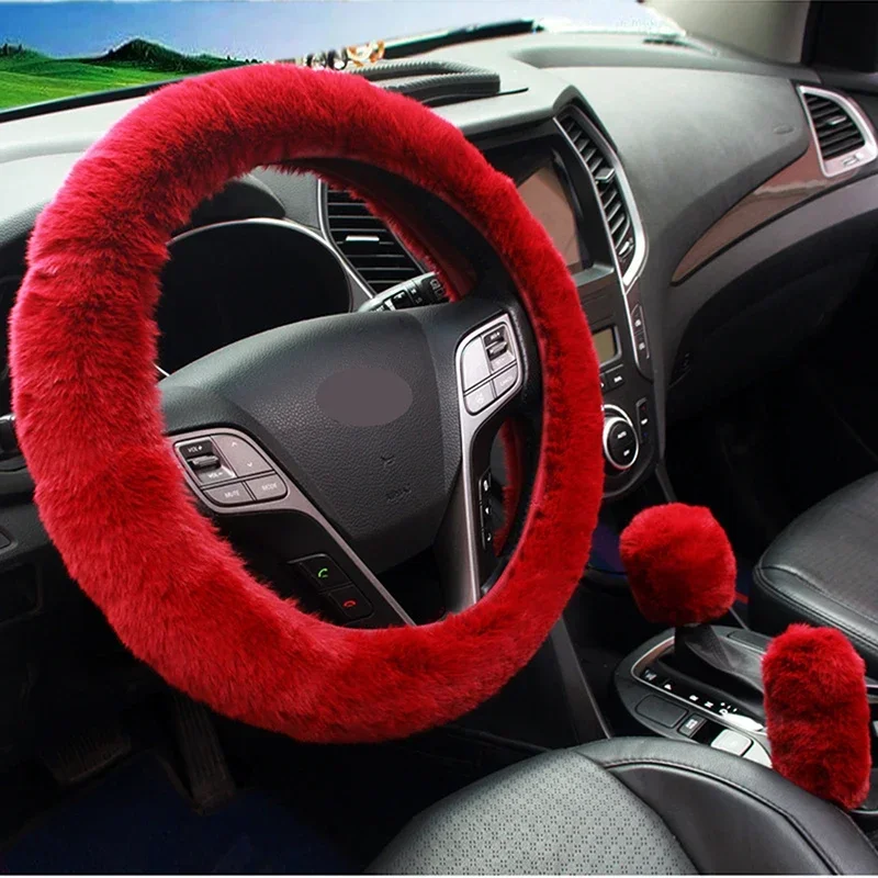3-piece pink steering wheel cover set including gearshift and handbrake