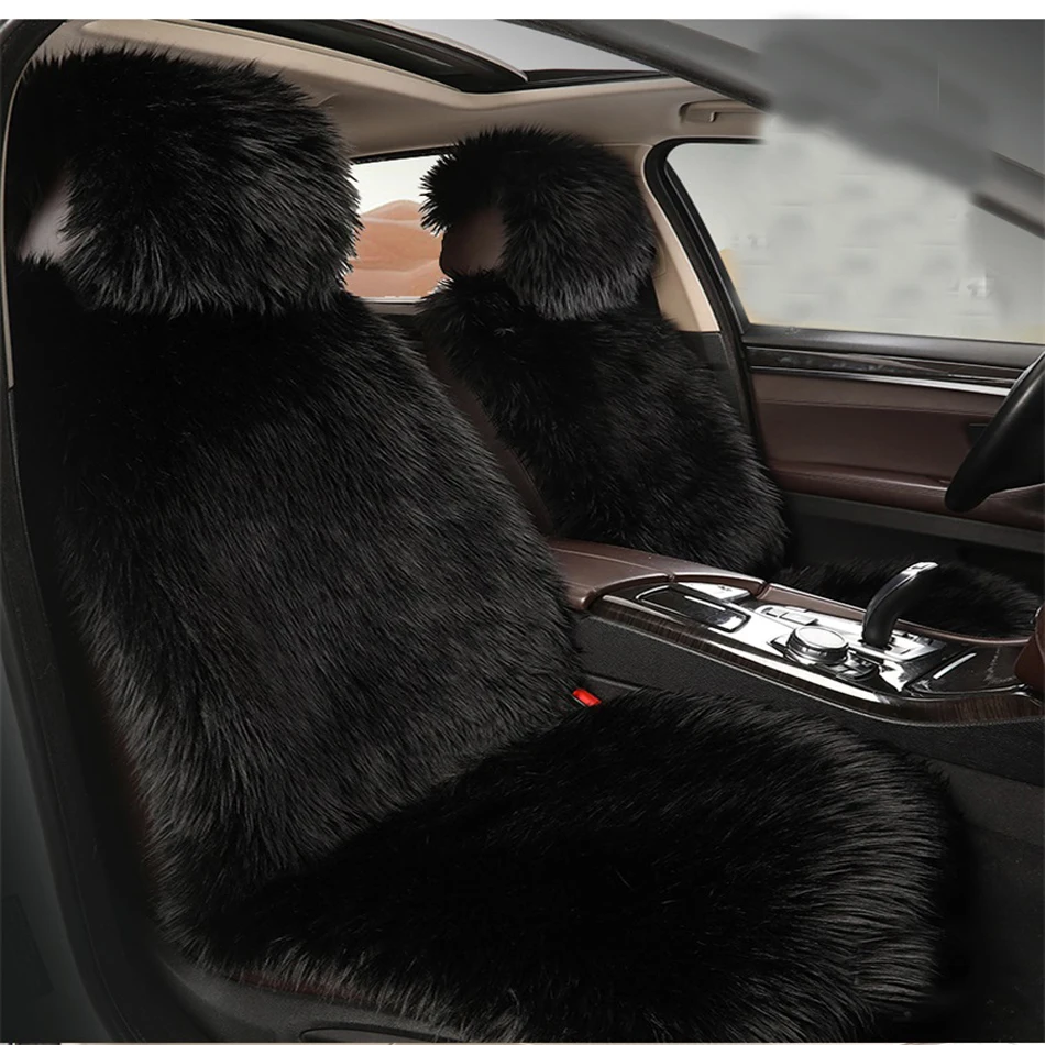 Sheepskin Seat Covers Installed Natural wool seat covers installed on a car front seat