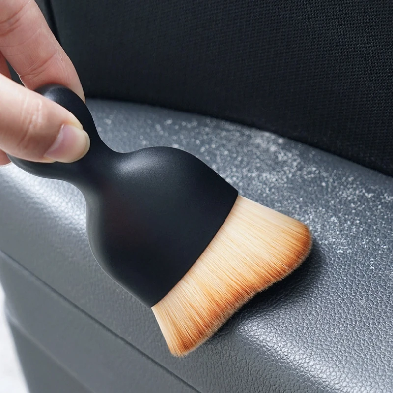 Car detail brush with ultra-soft nano-fiber bristles for precision interior cleaning