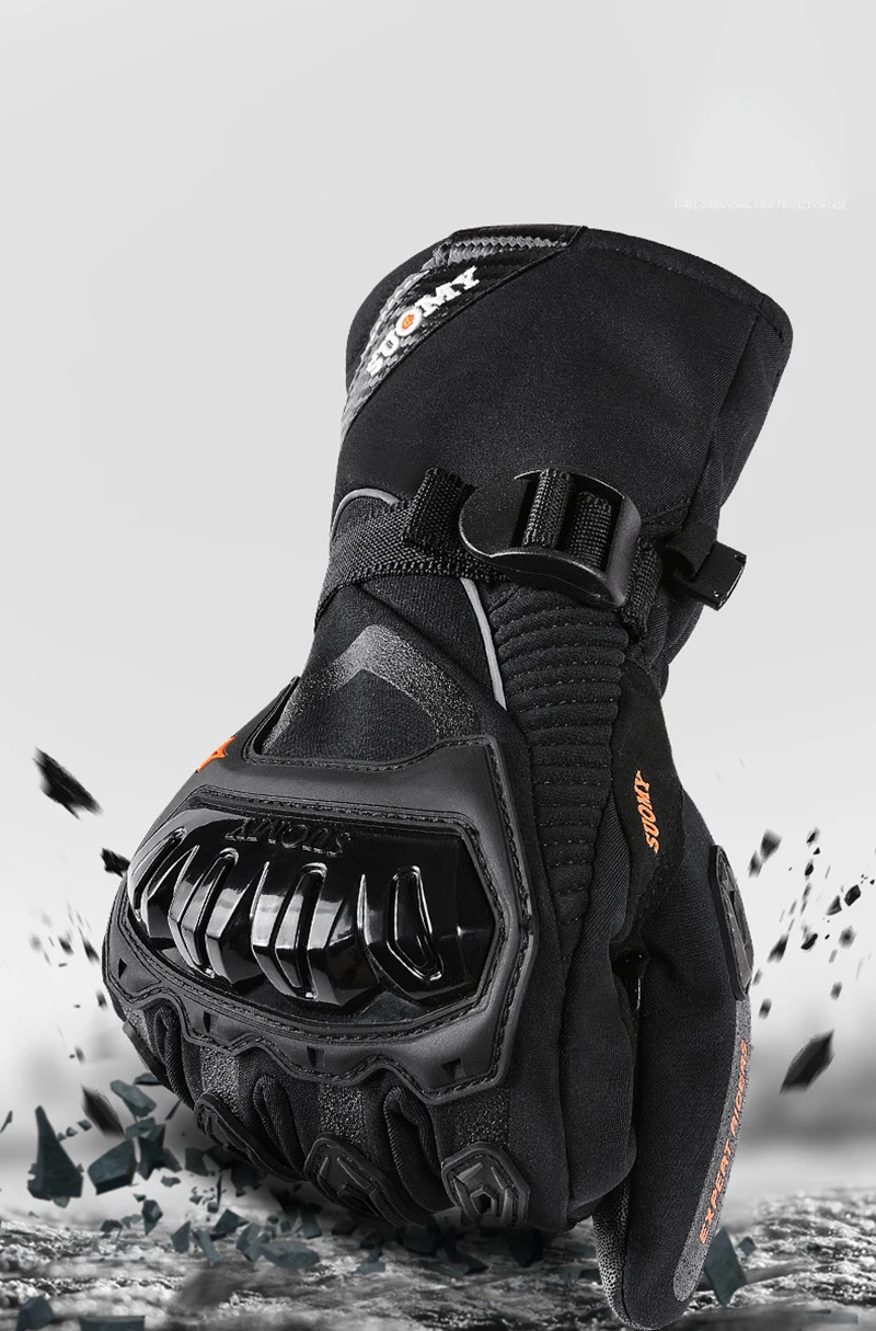 Touchscreen Compatible Fingertips Touchscreen fingertips on mens motorcycle gloves being used on a smartphone