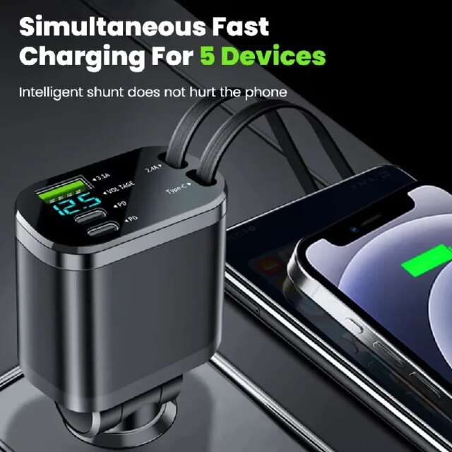 4-in-1 Retractable Car Charger: Best 150W Safe Power Station