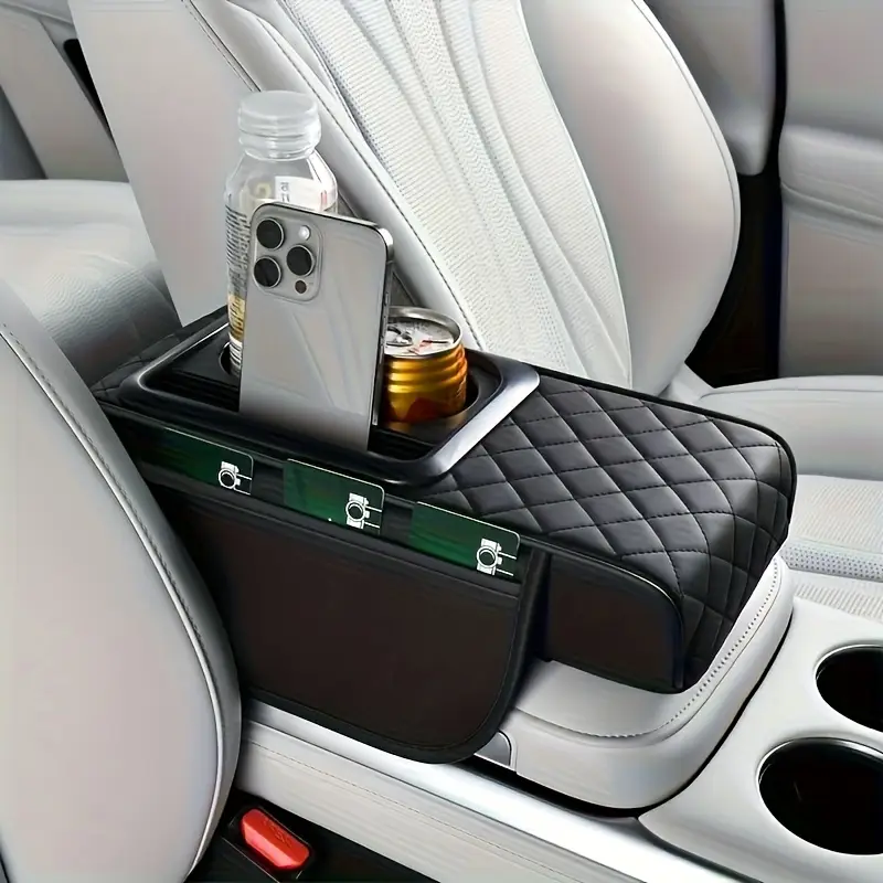 Elastic Strap Installation View Car Armrest Cover showing elastic strap installation on vehicle console