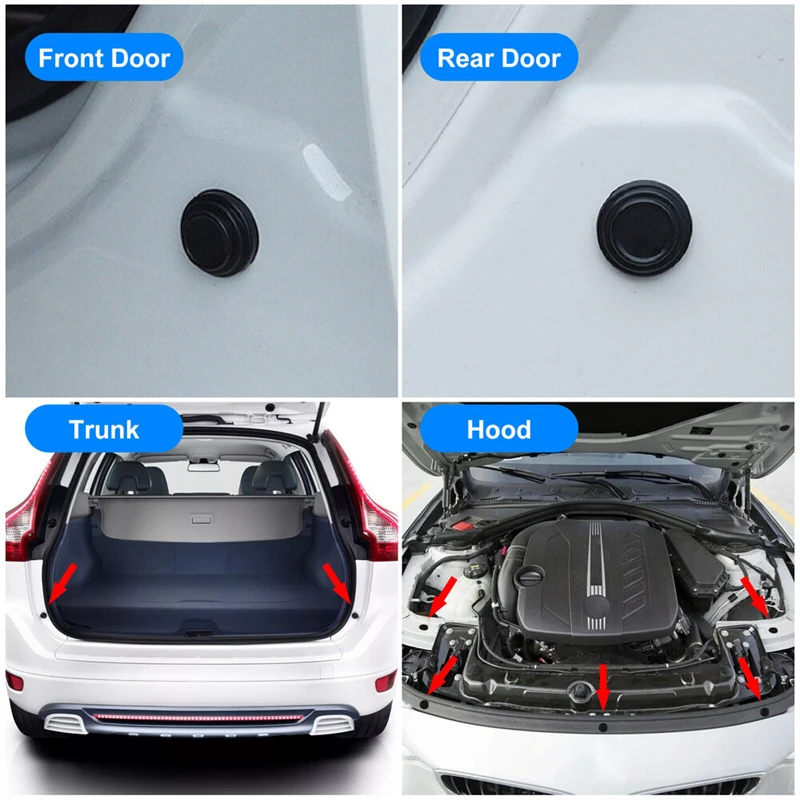 Close-up of a black silicone shock absorber installed on a car door edge for impact buffering