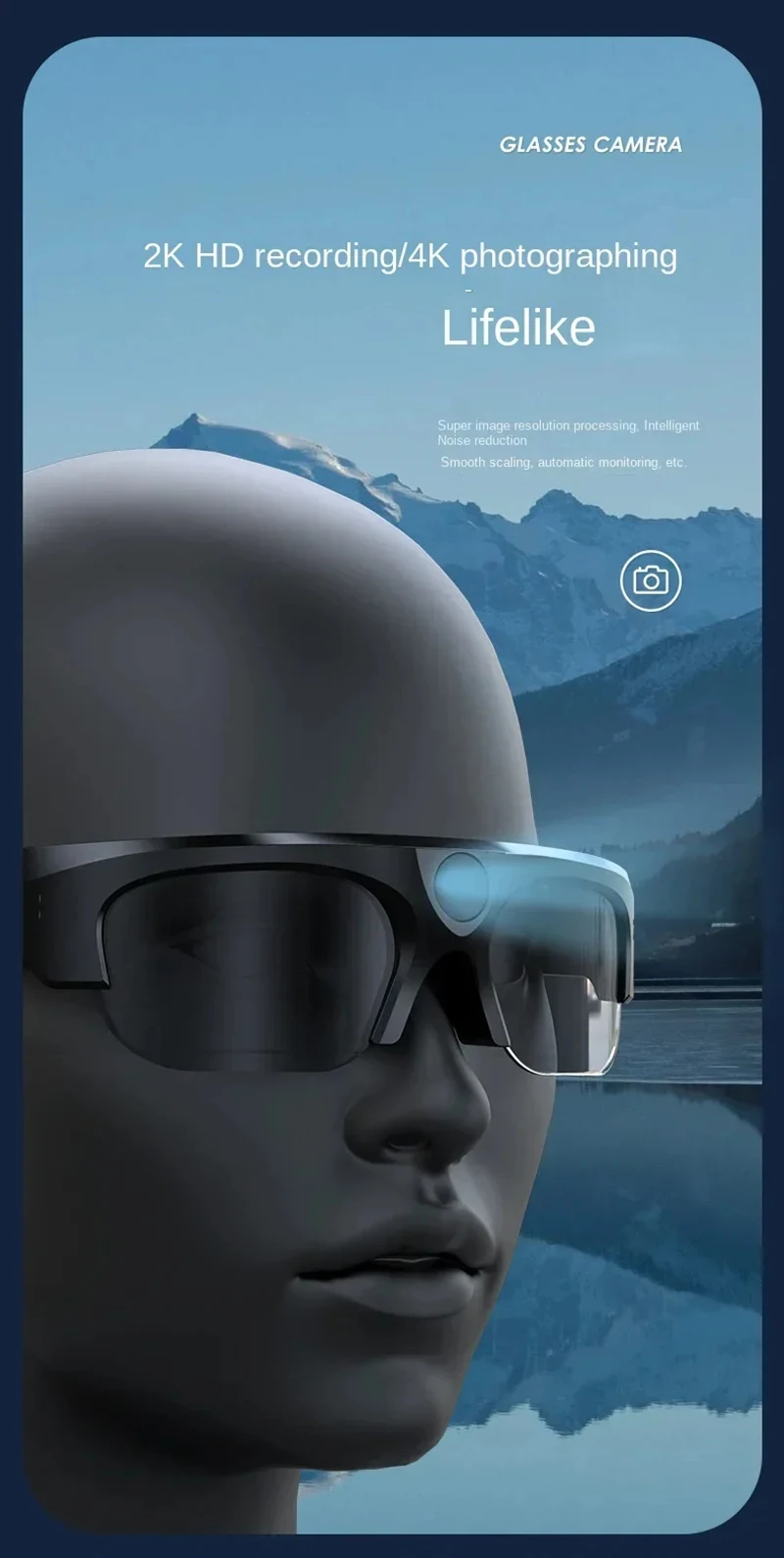 Type-C Charging Port Type-C charging port and Bluetooth controls on smart glasses with camera