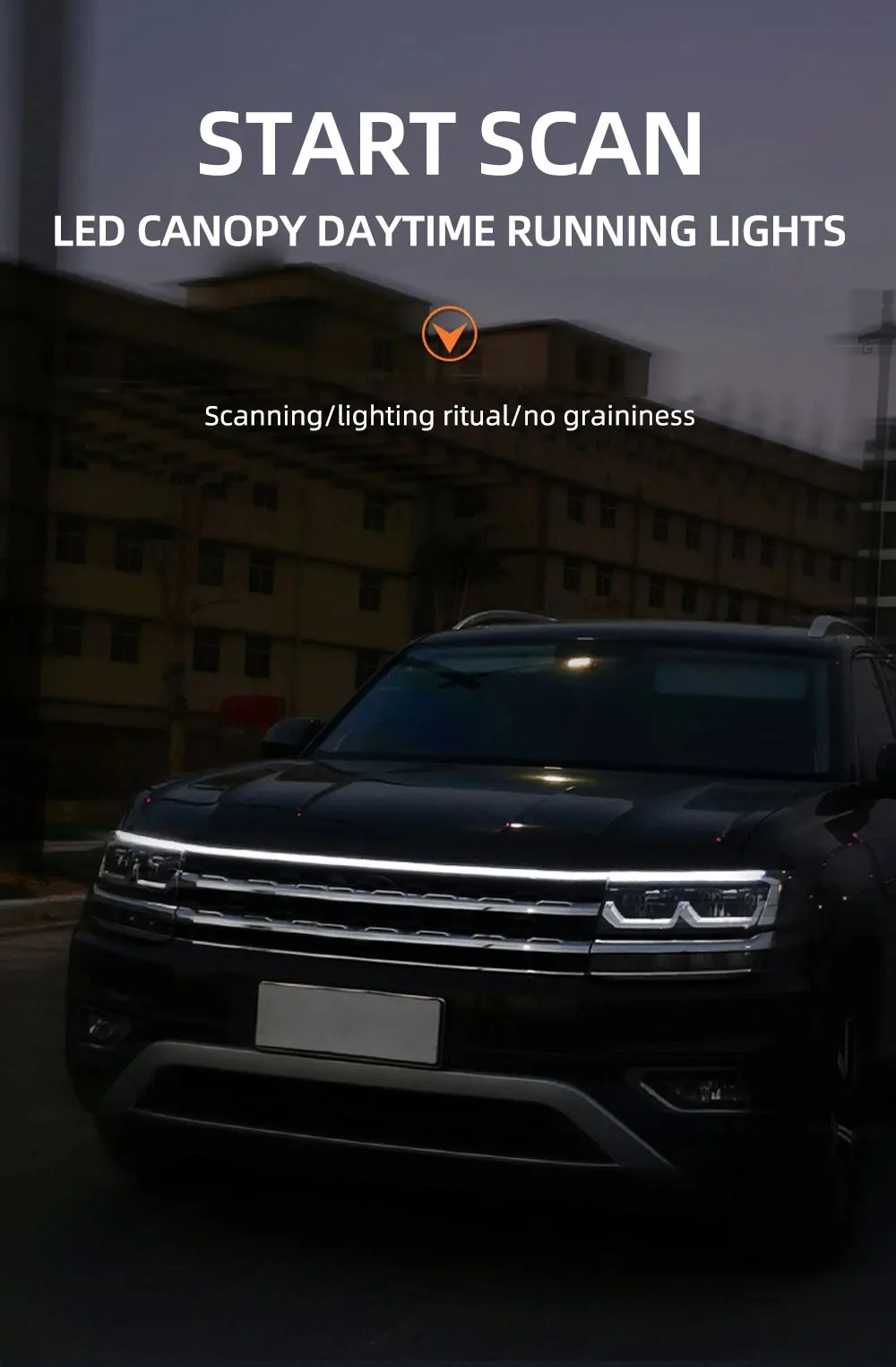 Car Hood Light white LED strip installed along a vehicle hood edge