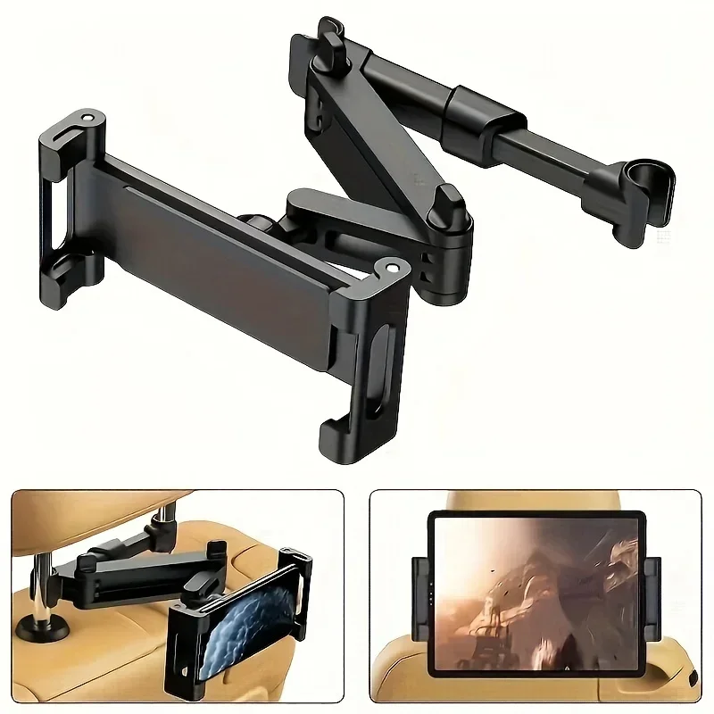 Tablet holder for car telescopic headrest mount with spring-loaded mechanism