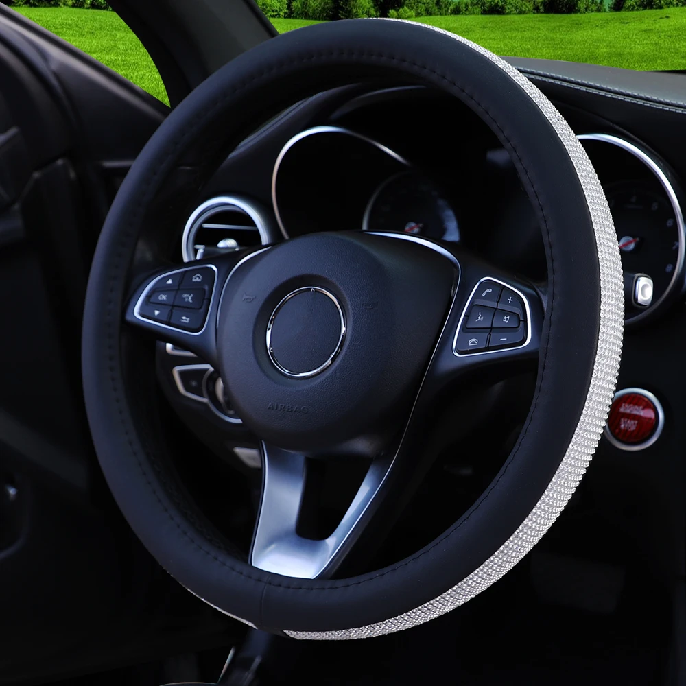 Rhinestone Steering Wheel Cover Rim Installation Rhinestone steering wheel cover showing decorative outer rim surface