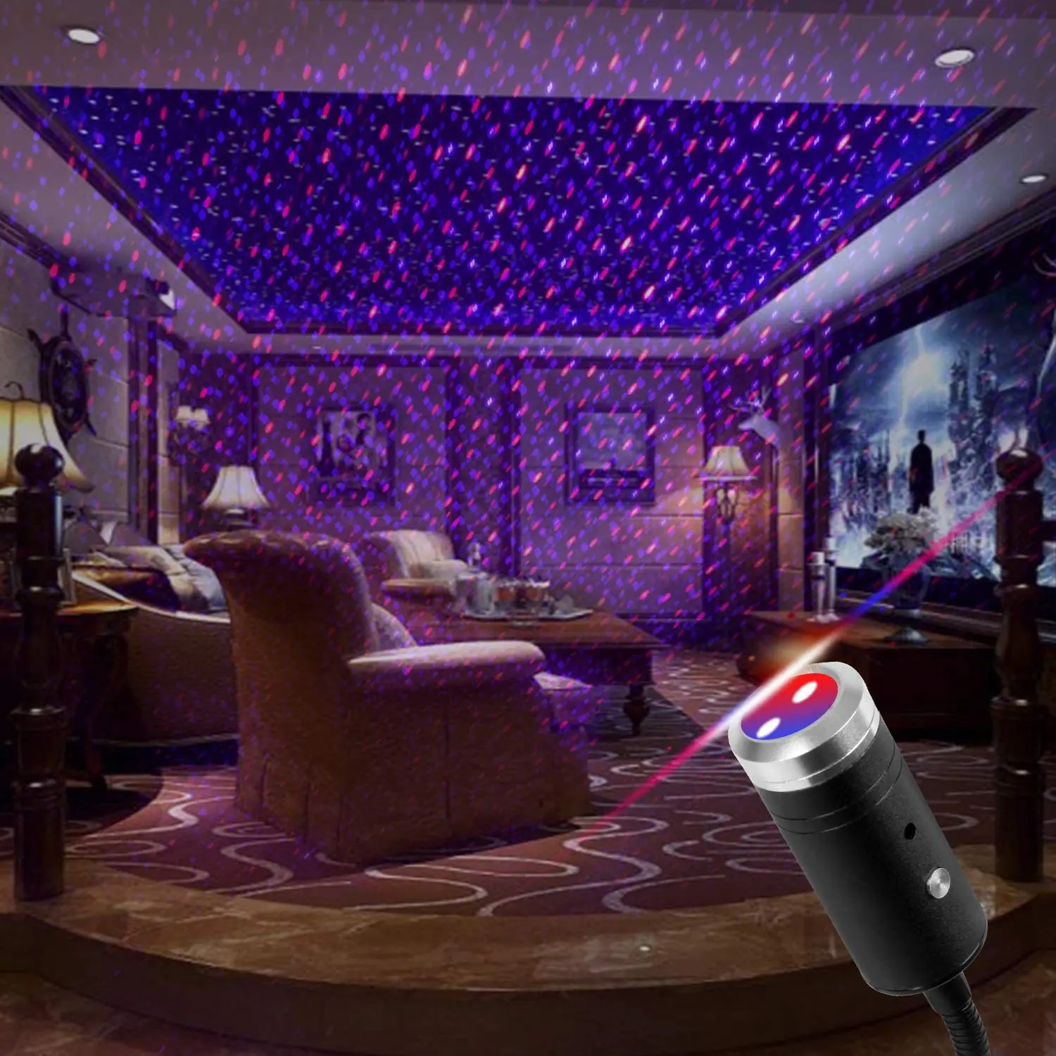 Car Ceiling Light | Fiber Optic Star Light Kit 2 Car Ceiling Light red and blue fiber optic star pattern in a vehicle roof