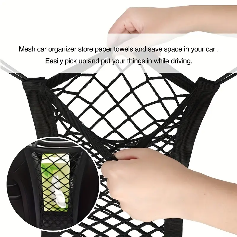 Durable Nylon Mesh Detail Close up of the durable nylon mesh holding items securely in the cargo net for SUV