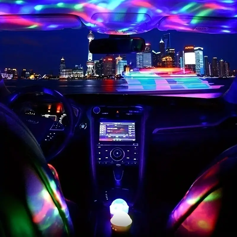 Car Interior Party Lighting Car interior transformed with disco lights for car
