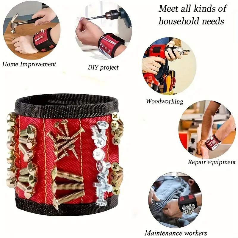 Great for Everyone Magnetic wristband being used by a construction worker holding tools