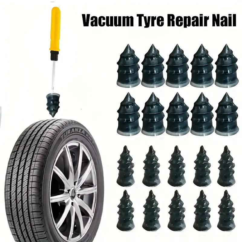 Close up of the T-handle insertion needle and butyl rubber plugs included in the Tire Repair Kit