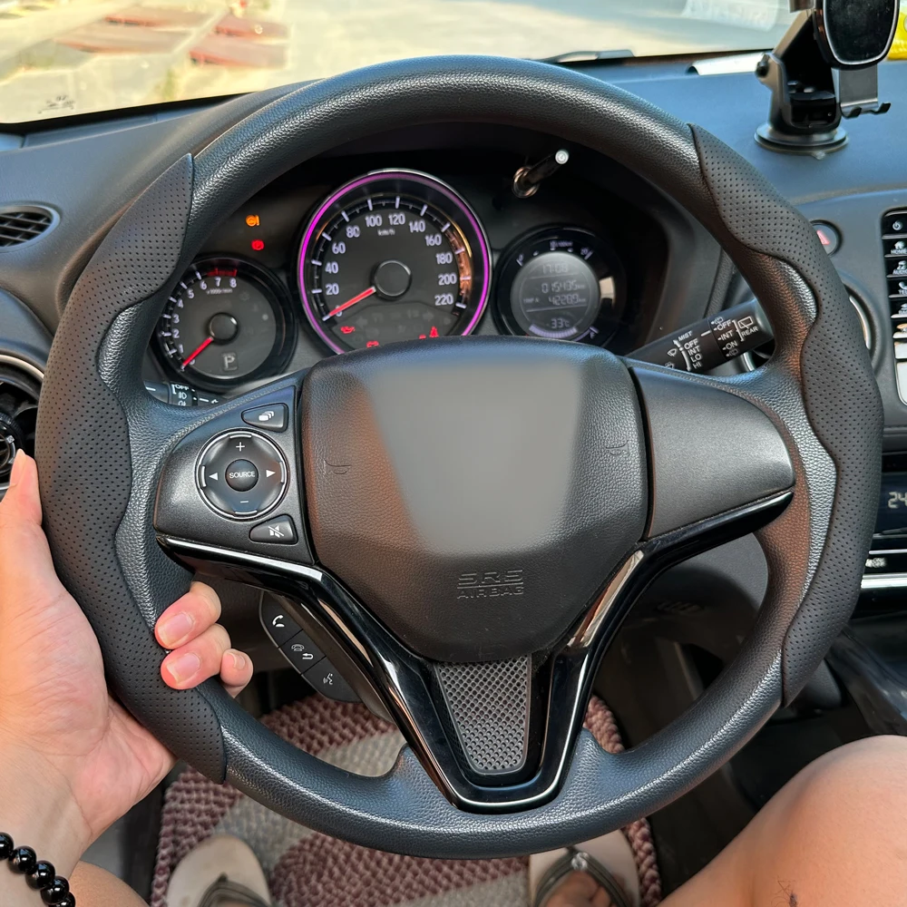 Full Cover Installation Steering wheel cover fully installed and providing a secure grip