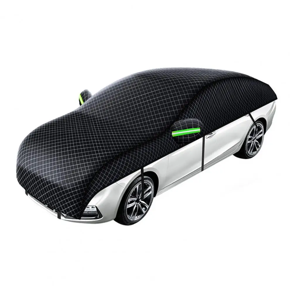 Foldable car windshield cover stored in carrying pouch for easy storage