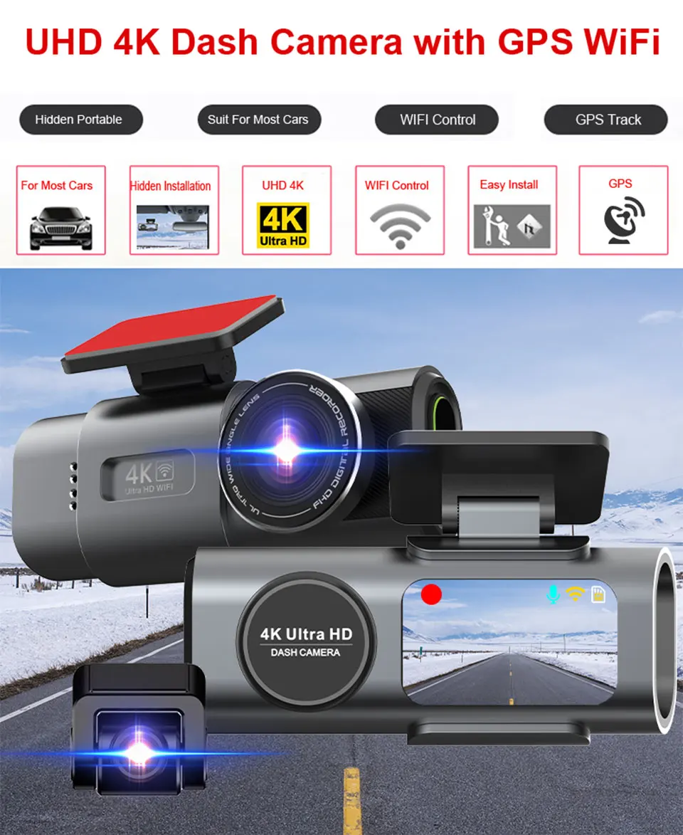 Dash Cam for Trucks - Premium Night Vision and Fleet Kit!! Dash Cam for Trucks 4K front vehicle camera with windshield mounting setup